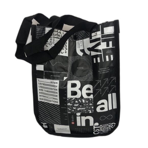 Lululemon Reusable Shopping Travel Tote Lunch Bag - Black White - Picture 1 of 7